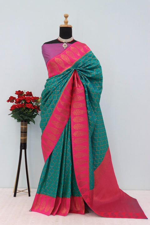 VastraLakshmi Scintilla Sea Green Soft Banarasi Silk Saree With Confounding Blouse Piece