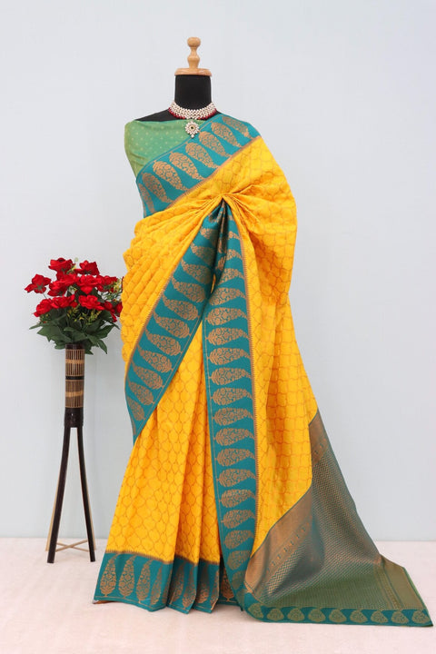 VastraLakshmi Snappy Yellow Soft Banarasi Silk Saree With Supernal Blouse Piece