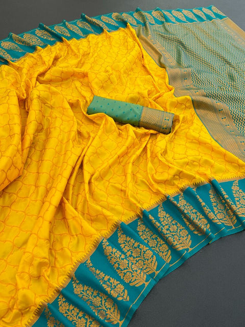 VastraLakshmi Snappy Yellow Soft Banarasi Silk Saree With Supernal Blouse Piece