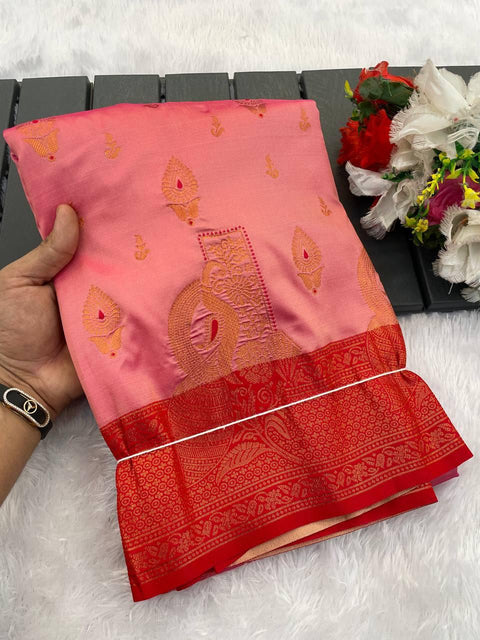 VastraLakshmi Enticing Baby Pink Soft Banarasi Silk Saree With Excellent Blouse Piece