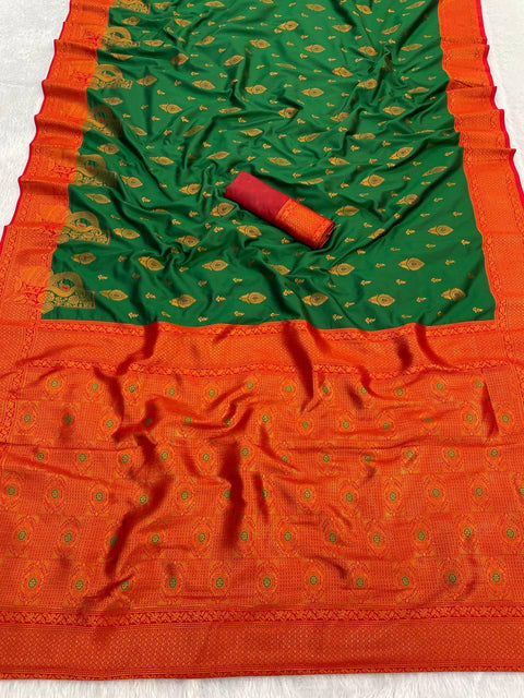 VastraLakshmi Demesne Dark Green Soft Banarasi Silk Saree With Effervescent Blouse Piece