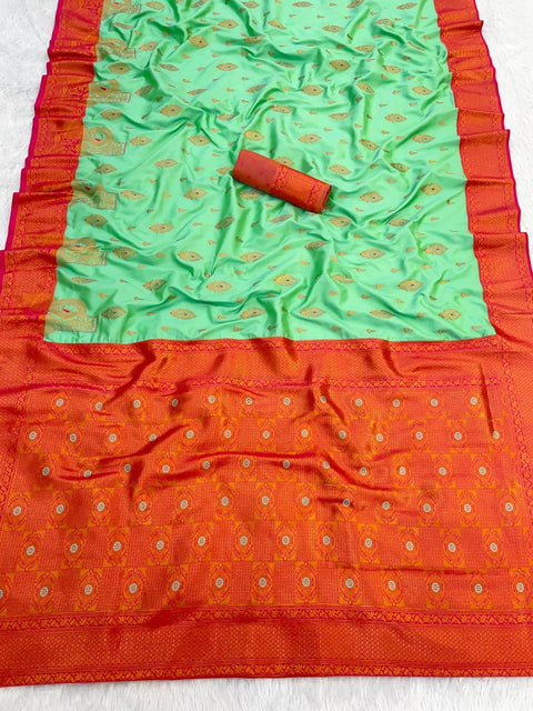 VastraLakshmi Proficient Sea Green Soft Banarasi Silk Saree With Splendorous Blouse Piece