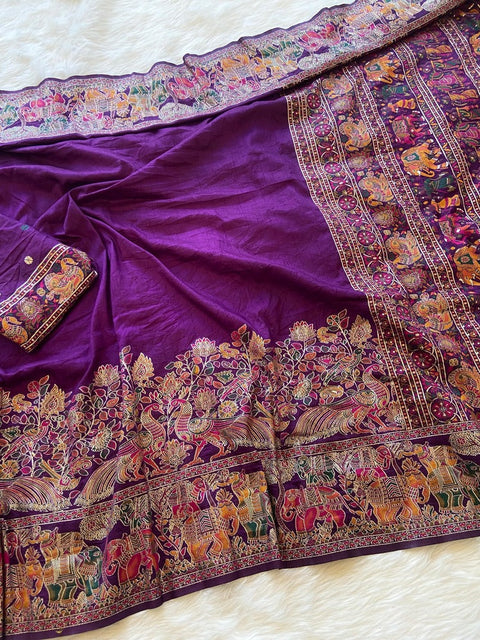 VastraLakshmi Redolent Purple Pashmina Saree With Staggering Blouse Piece