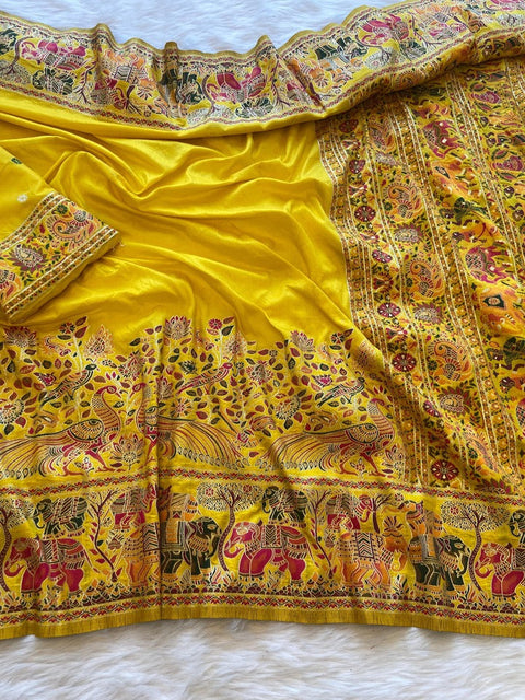 VastraLakshmi Panache Yellow Pashmina Saree With Glamorous Blouse Piece