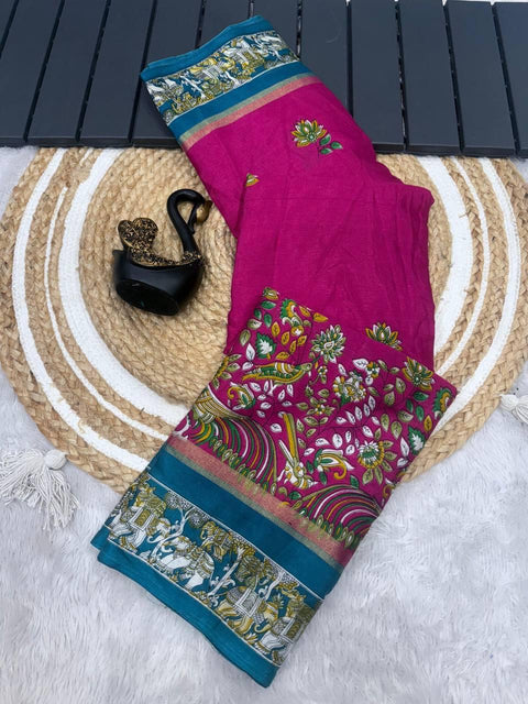 VastraLakshmi Beautiful Dark Pink Digital Printed Dola Silk Saree With Appealing Blouse Piece