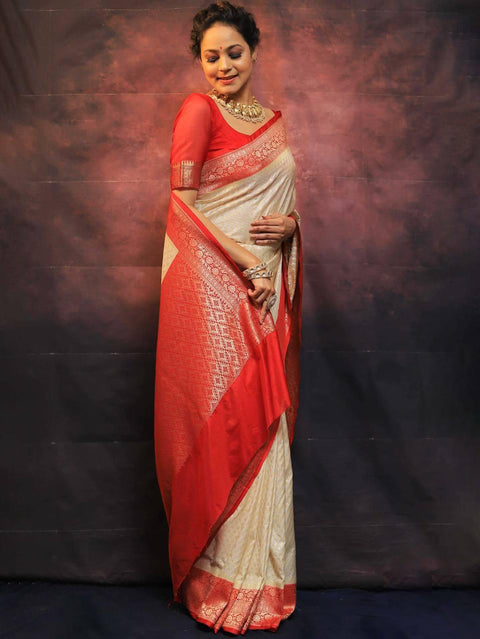 VastraLakshmi Precious Beige Soft Silk Saree With Charming Blouse Piece