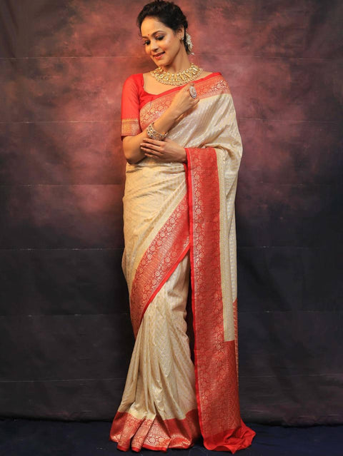 VastraLakshmi Precious Beige Soft Silk Saree With Charming Blouse Piece