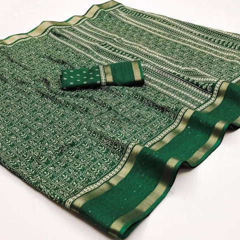 VastraLakshmi Nemesis Dark Green Digital Printed Dola Silk Saree With Demesne Blouse Piece