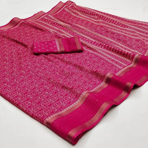 VastraLakshmi Ailurophile Dark Pink Digital Printed Dola Silk Saree With Exquisite Blouse Piece