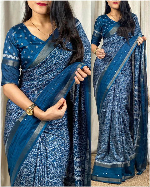 VastraLakshmi Intricate Rama Digital Printed Dola Silk Saree With Outstanding Blouse Piece