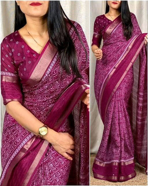 VastraLakshmi Precious Wine Digital Printed Dola Silk Saree With Amazing Blouse Piece