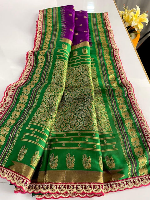 VastraLakshmi Effulgent Purple Paithani Silk Saree With Resonant Blouse Piece