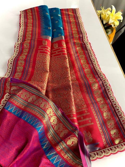 VastraLakshmi Ravishing Rama Paithani Silk Saree With Cynosure Blouse Piece