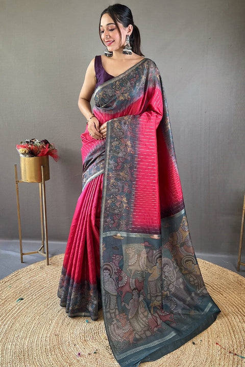 VastraLakshmi Elegant Dark Pink Digital Printed Saree With Flattering Blouse Piece