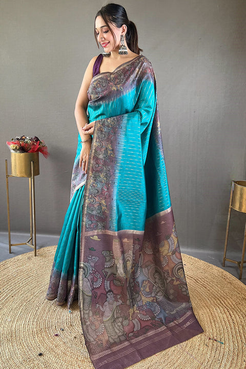 VastraLakshmi Designer Firozi Digital Printed Saree With Prominent Blouse Piece