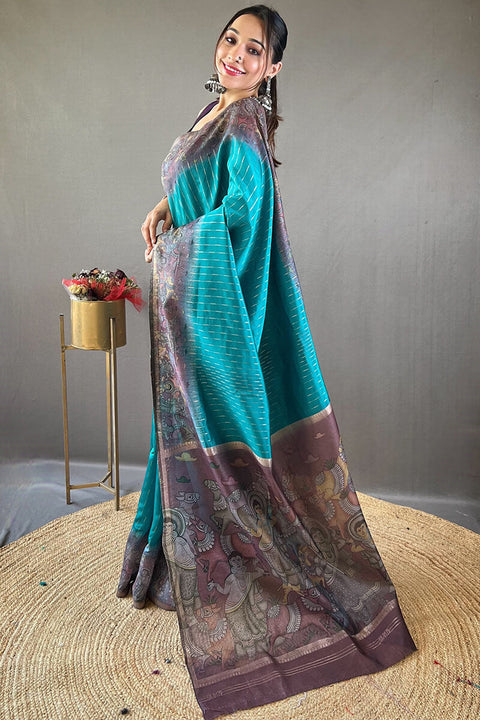 VastraLakshmi Designer Firozi Digital Printed Saree With Prominent Blouse Piece