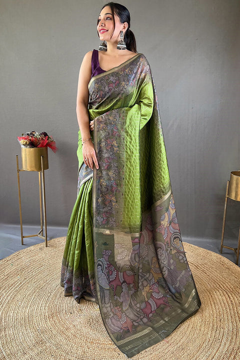 VastraLakshmi Adoring Green Digital Printed Saree With Embrocation Blouse Piece