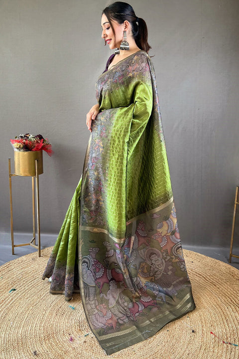 VastraLakshmi Adoring Green Digital Printed Saree With Embrocation Blouse Piece