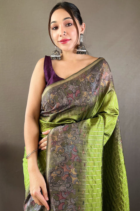 VastraLakshmi Adoring Green Digital Printed Saree With Embrocation Blouse Piece