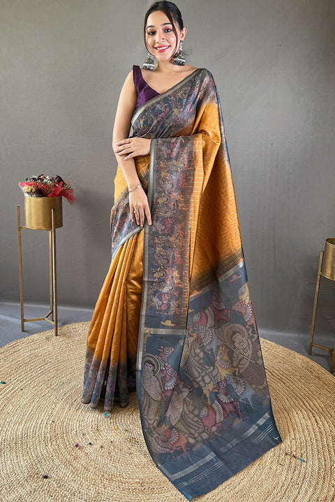 VastraLakshmi Surreptitious Mustard Digital Printed Saree With Pleasurable Blouse Piece