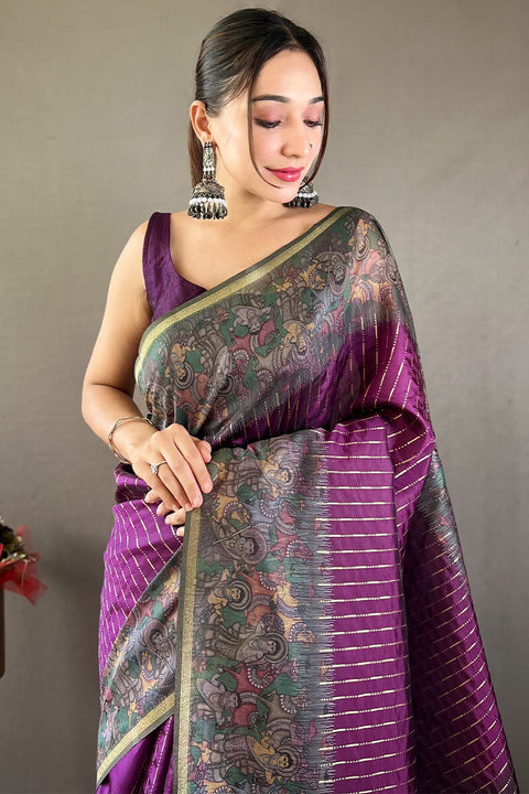 VastraLakshmi Scrupulous Purple Digital Printed Saree With Whimsical Blouse Piece