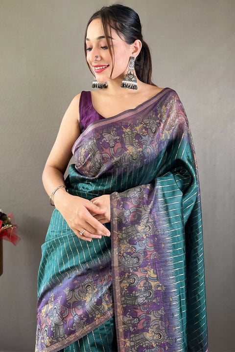 VastraLakshmi Enchanting Rama Digital Printed Saree With Winsome Blouse Piece