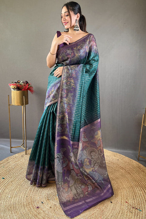 VastraLakshmi Enchanting Rama Digital Printed Saree With Winsome Blouse Piece