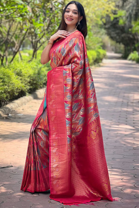 VastraLakshmi Flaunt Dark Pink Kanjivaram Silk Saree With Sizzling  Blouse Piece