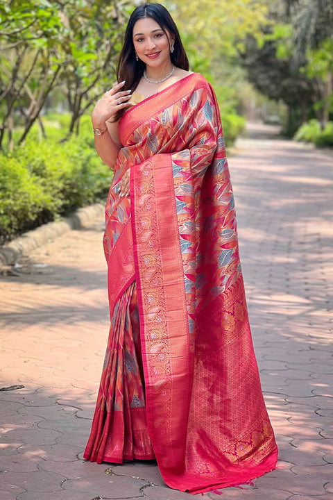 VastraLakshmi Flaunt Dark Pink Kanjivaram Silk Saree With Sizzling  Blouse Piece