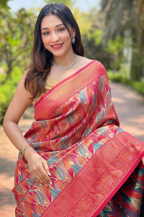 VastraLakshmi Flaunt Dark Pink Kanjivaram Silk Saree With Sizzling  Blouse Piece