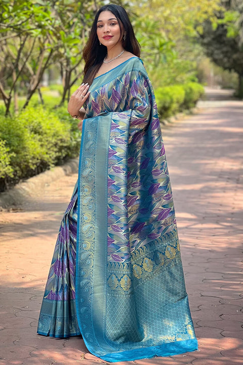 VastraLakshmi Gorgeous Firozi Kanjivaram Silk Saree With Stylish Blouse Piece