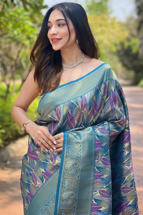 VastraLakshmi Gorgeous Firozi Kanjivaram Silk Saree With Stylish Blouse Piece