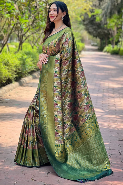 VastraLakshmi Invaluable Green Kanjivaram Silk Saree With Intricate Blouse Piece