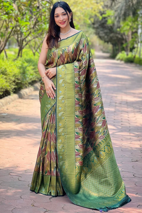 VastraLakshmi Invaluable Green Kanjivaram Silk Saree With Intricate Blouse Piece