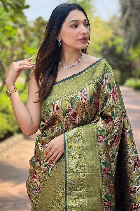 VastraLakshmi Invaluable Green Kanjivaram Silk Saree With Intricate Blouse Piece