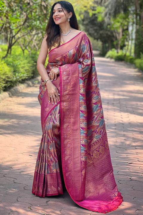 VastraLakshmi Jazzy Purple Kanjivaram Silk Saree With Breathtaking Blouse Piece