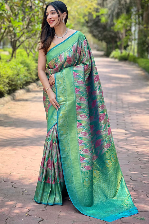 VastraLakshmi Twirling Sea Green Kanjivaram Silk Saree With Super Classy Blouse Piece