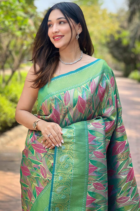 VastraLakshmi Twirling Sea Green Kanjivaram Silk Saree With Super Classy Blouse Piece