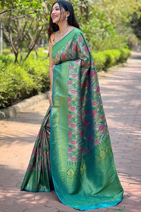 VastraLakshmi Twirling Sea Green Kanjivaram Silk Saree With Super Classy Blouse Piece