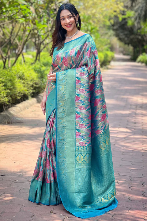 VastraLakshmi Admirable Turquoise Kanjivaram Silk Saree With Dissemble Blouse Piece