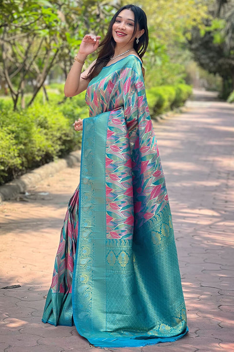 VastraLakshmi Admirable Turquoise Kanjivaram Silk Saree With Dissemble Blouse Piece