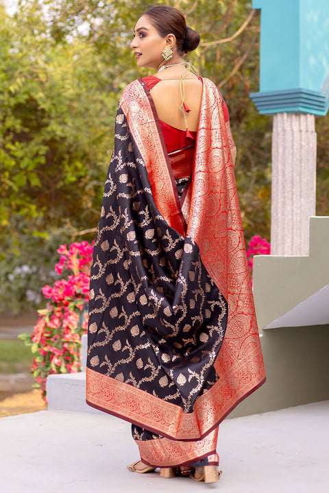 VastraLakshmi Desirable Black Soft Banarasi Silk Saree With Mesmeric Blouse Piece