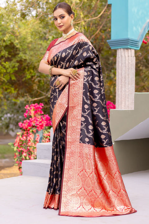 VastraLakshmi Desirable Black Soft Banarasi Silk Saree With Mesmeric Blouse Piece