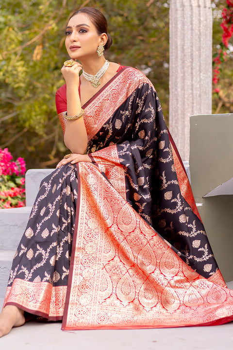 VastraLakshmi Desirable Black Soft Banarasi Silk Saree With Mesmeric Blouse Piece