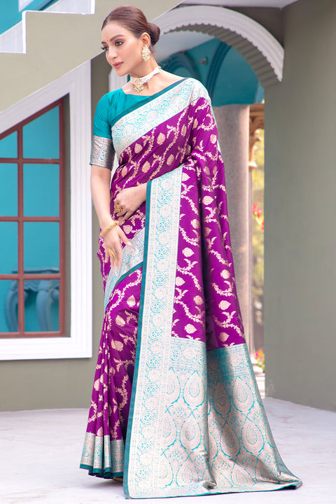 VastraLakshmi Precious Purple Soft Banarasi Silk Saree With Elegant Blouse Piece