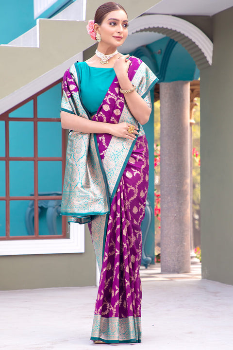 VastraLakshmi Precious Purple Soft Banarasi Silk Saree With Elegant Blouse Piece