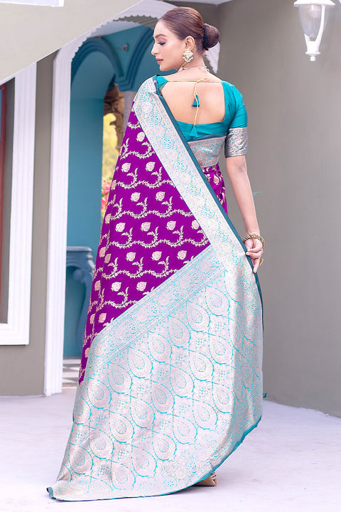 VastraLakshmi Precious Purple Soft Banarasi Silk Saree With Elegant Blouse Piece