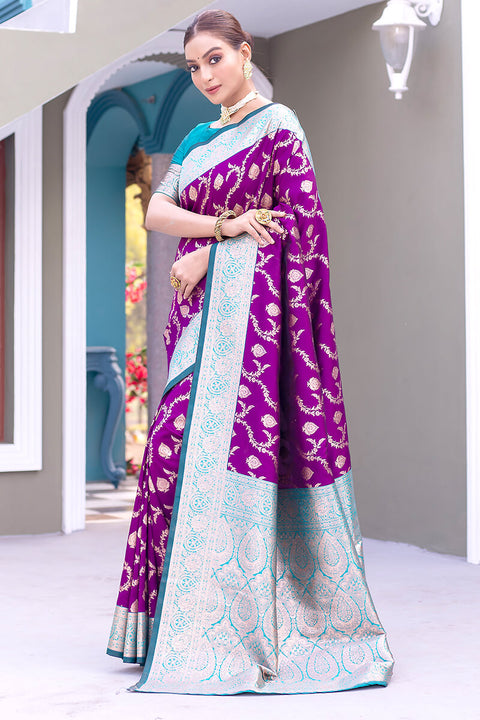 VastraLakshmi Precious Purple Soft Banarasi Silk Saree With Elegant Blouse Piece