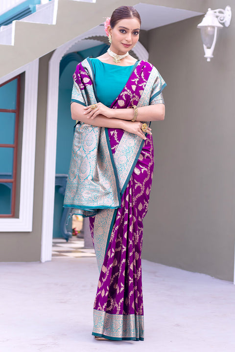 VastraLakshmi Precious Purple Soft Banarasi Silk Saree With Elegant Blouse Piece