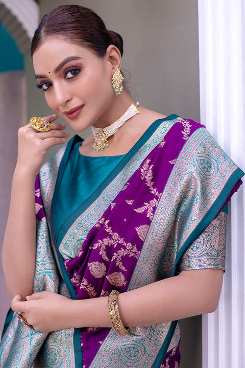 VastraLakshmi Precious Purple Soft Banarasi Silk Saree With Elegant Blouse Piece